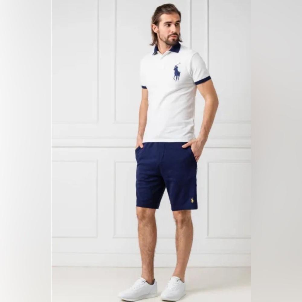 Polo Ralph Lauren Polo Shirt Big Pony White Blue Custom Slim Fit SZ XXL